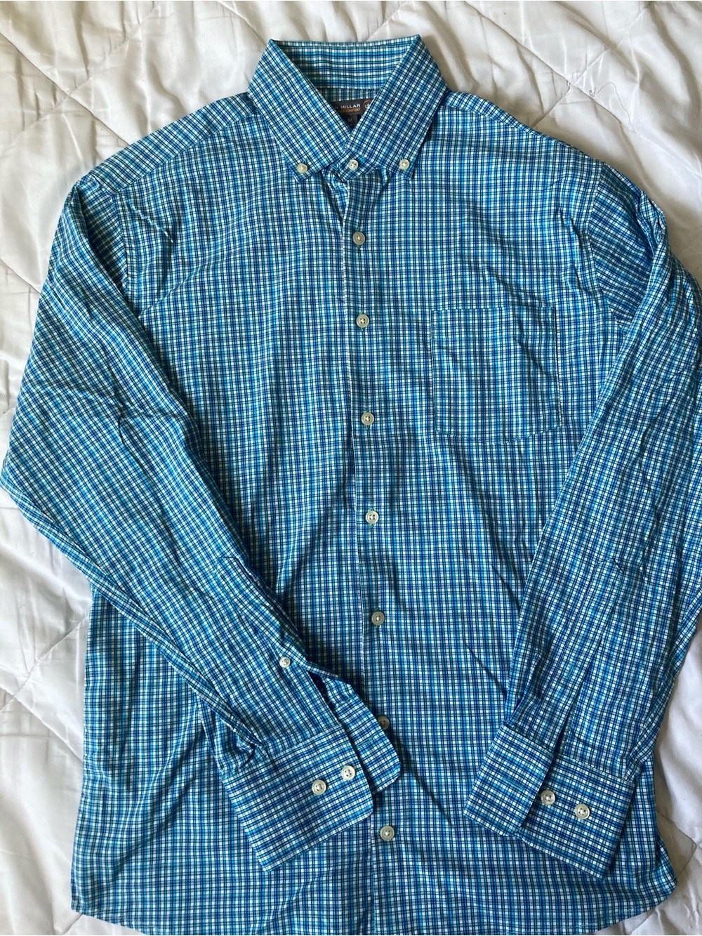 Peter Millar Summer Comfort Men’s M Blue Plaid Check Button Down Shirt